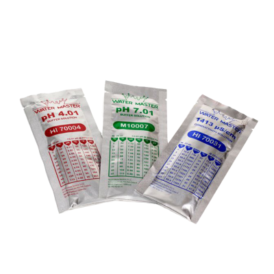 Verpackungen der 3 Kalibrierflüssigkeiten